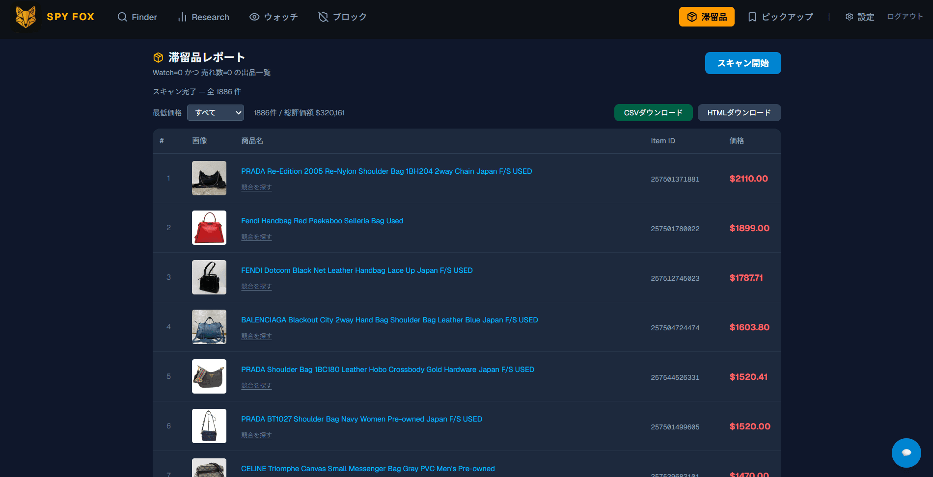 SPY FOX 滞留品レポート:Watch0・Sold0 を自動抽出しCSV/HTML出力